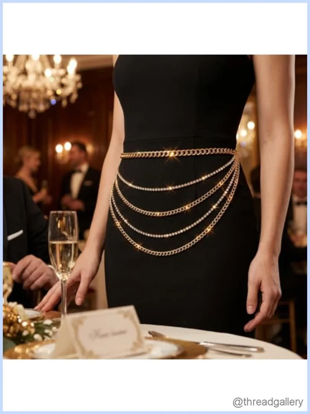 Gold Rhinestone Waist Chain Belt for Women Adjustable Layered Body Jewelry
